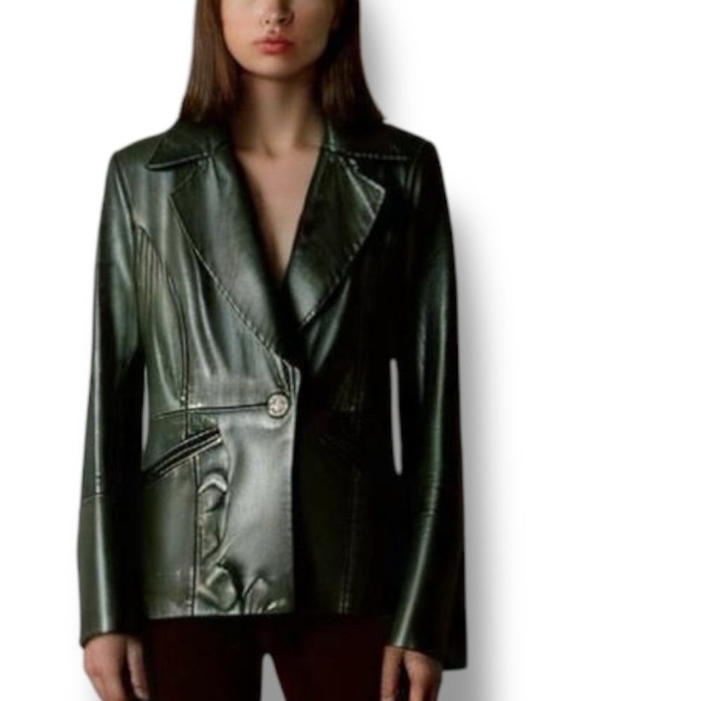 Classiques Entier Black Leather Jacket Size 10 FLAW
